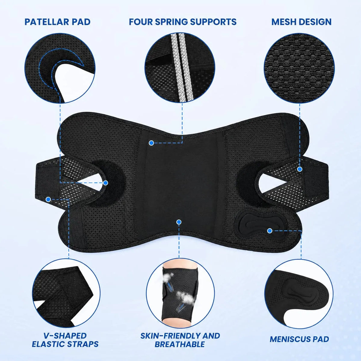 Breathable mesh knee brace with adjustable velcro straps