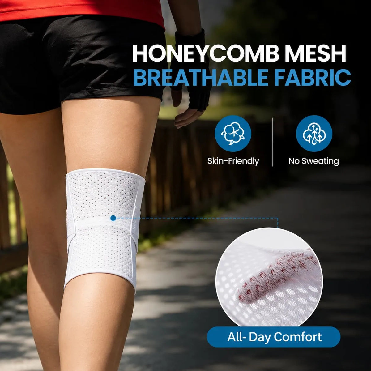 Stairly knee brace open patella cushioned ring detail