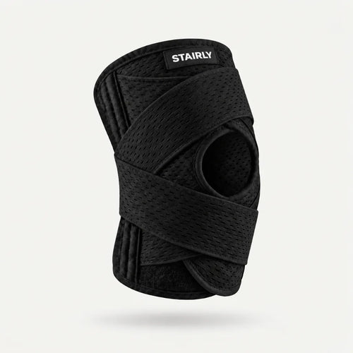Stairly 4-spring knee brace with open patella and cross-wrap straps